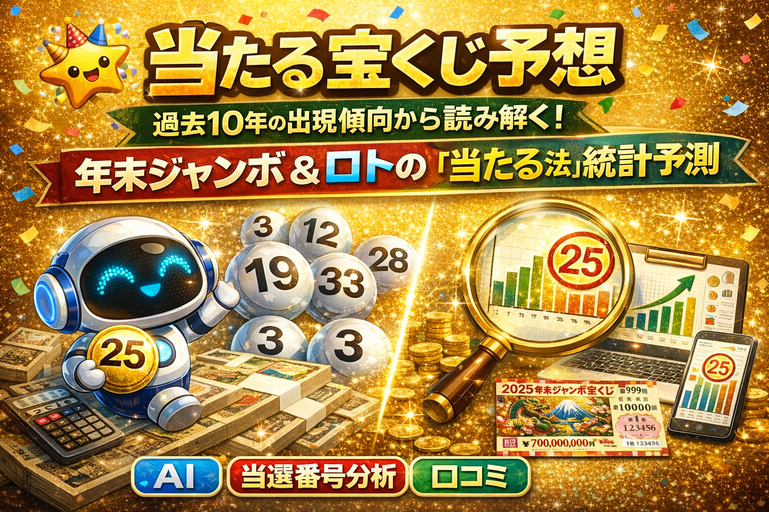 【当たる宝くじ予想サイト】過去10年の出現傾向から読み解く！年末ジャンボ＆ロトの「当たる法則」と統計予測【AI】【当選番号分析】【口コミ】